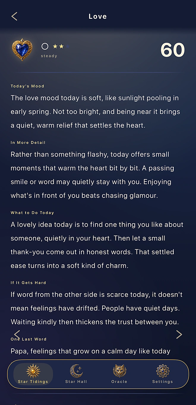 An area reading — love, work, and more, each explored in depth across five chapters