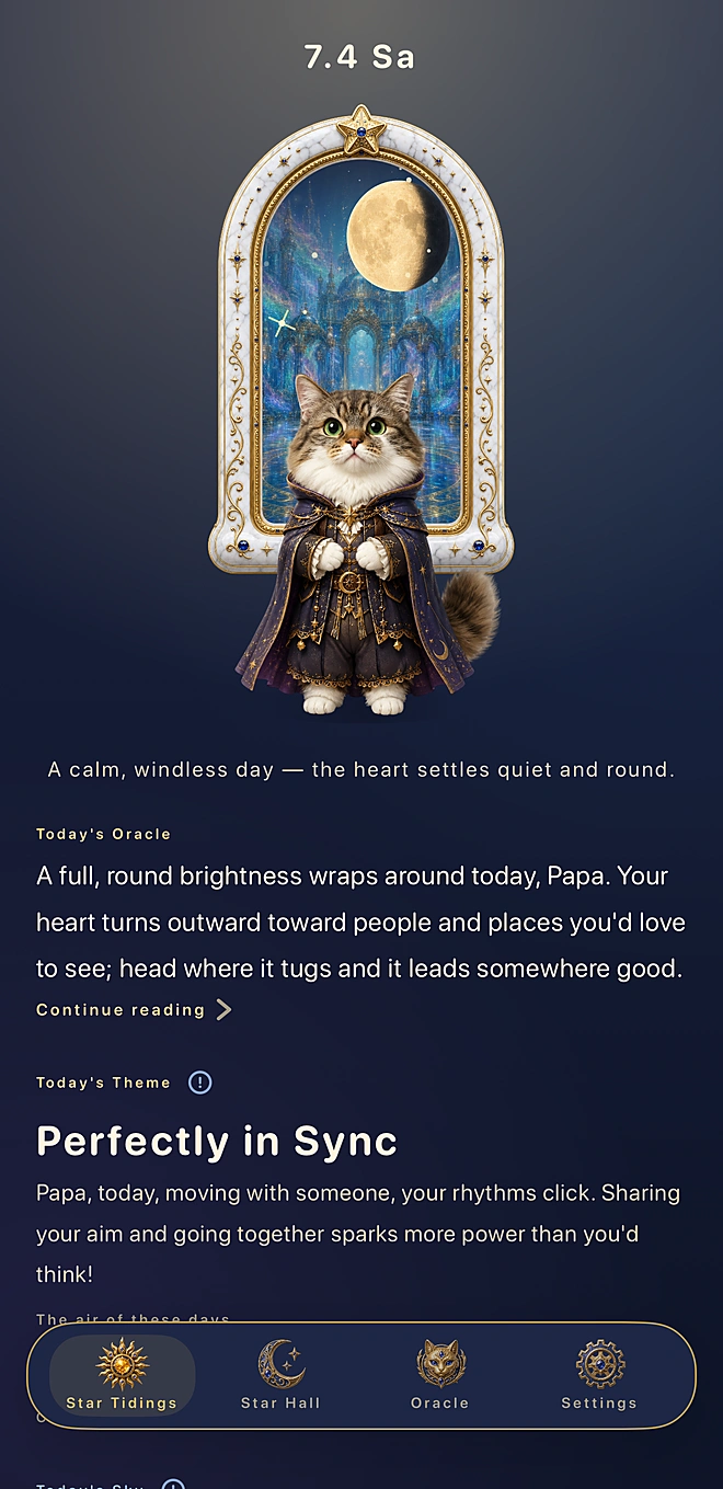 An actual screen from the app: the home window and today's word