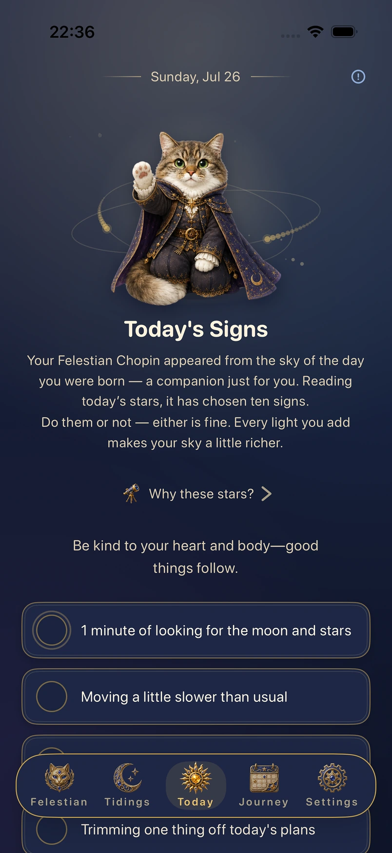 An actual screen from the app: today's signs