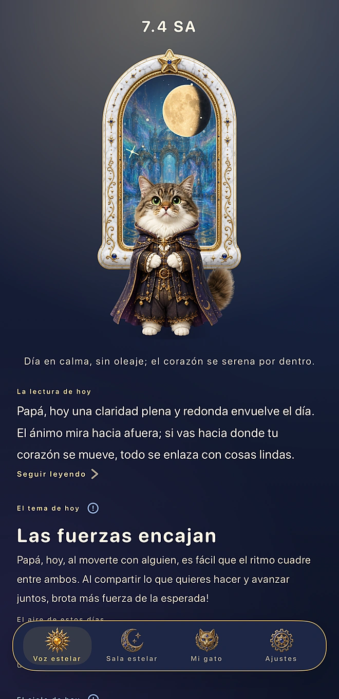 Pantalla real de la app: la ventana del inicio y las noticias de hoy