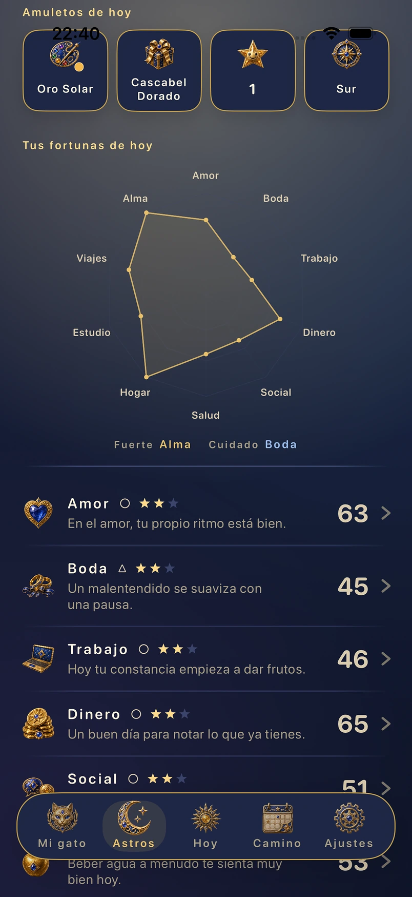 Pantalla real de la app: Astros