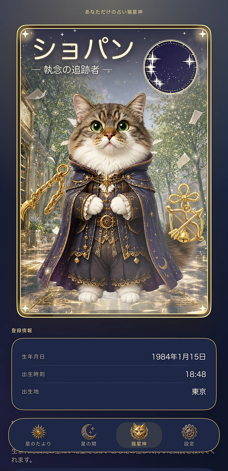 アプリの実際の画面：猫星神カード