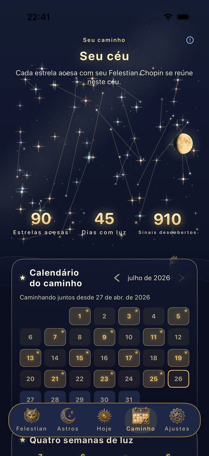 O seu céu — as estrelas que você acendeu, se juntando